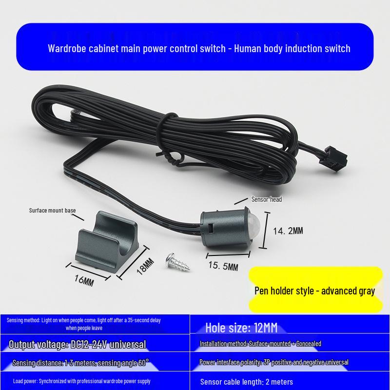 LED Strip Light with Induction Control for Wine Cabinets and Wardrobes, DuPont Interface, 12V Transformer Included