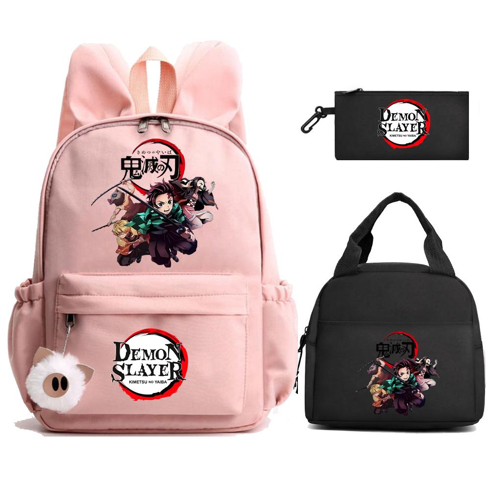 

3Pcs/set Anime Demon Slayer Printed Backpack Lunch Bag Pencil Case for Student Schoolbag Girl Women Large Capacity Waterproof Travel Bag Gift