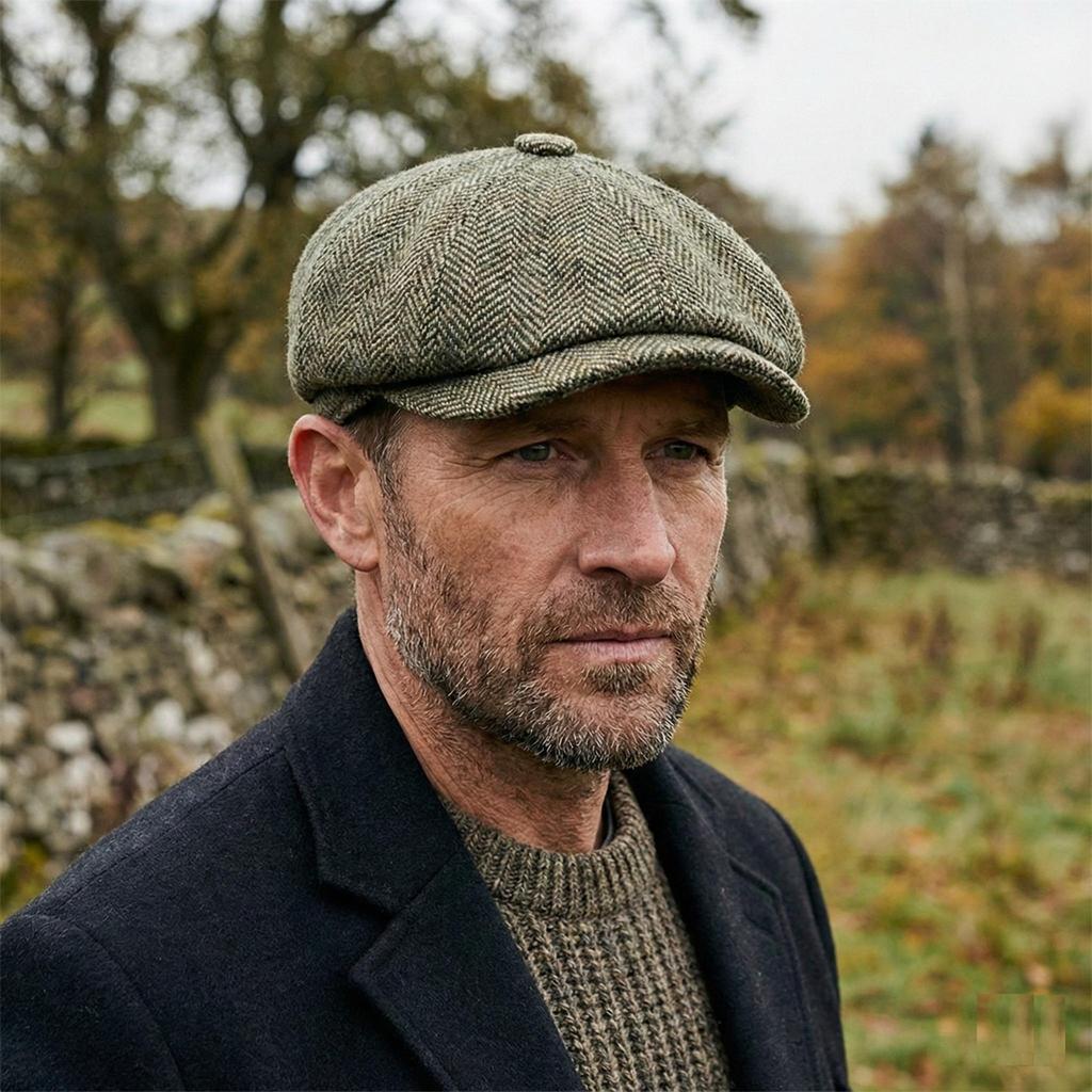 Hamilton Kilts Kapelusz Tweedowy Jodełka Płaski Beret Kaszkiet Golfowy