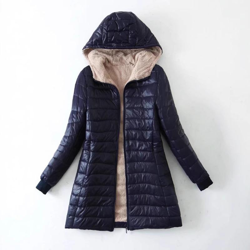 Autumn and Winter New Thickened and Velvet Hooded Medium and Long Slim-fit Warm Lamb Wool Cotton-padded Coat Women's Coat