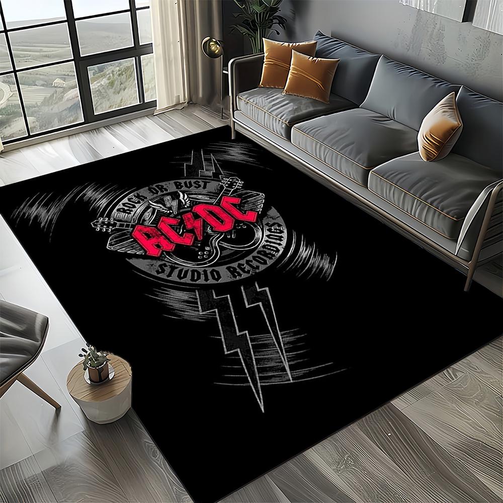 3D AC-DC Rock Band Cartoon Teppich Groß, Teppich für Wohnzimmer Schlafzimmer Sofa Fußmatte Dekoration, rutschfeste Bodenmatte für Kinder