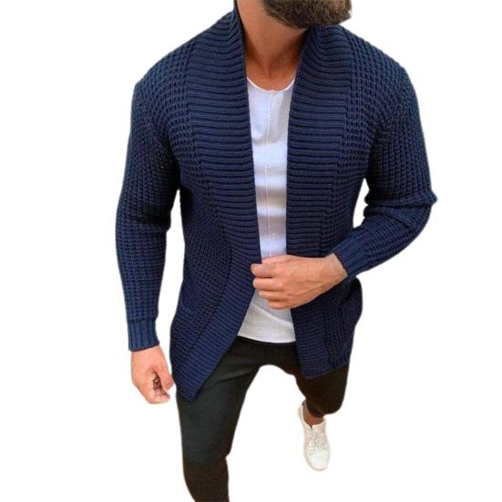 Cappotto Maglione da Uomo Colore Unito Tasche Autunno Inverno Cardigan a Maglia a Righe