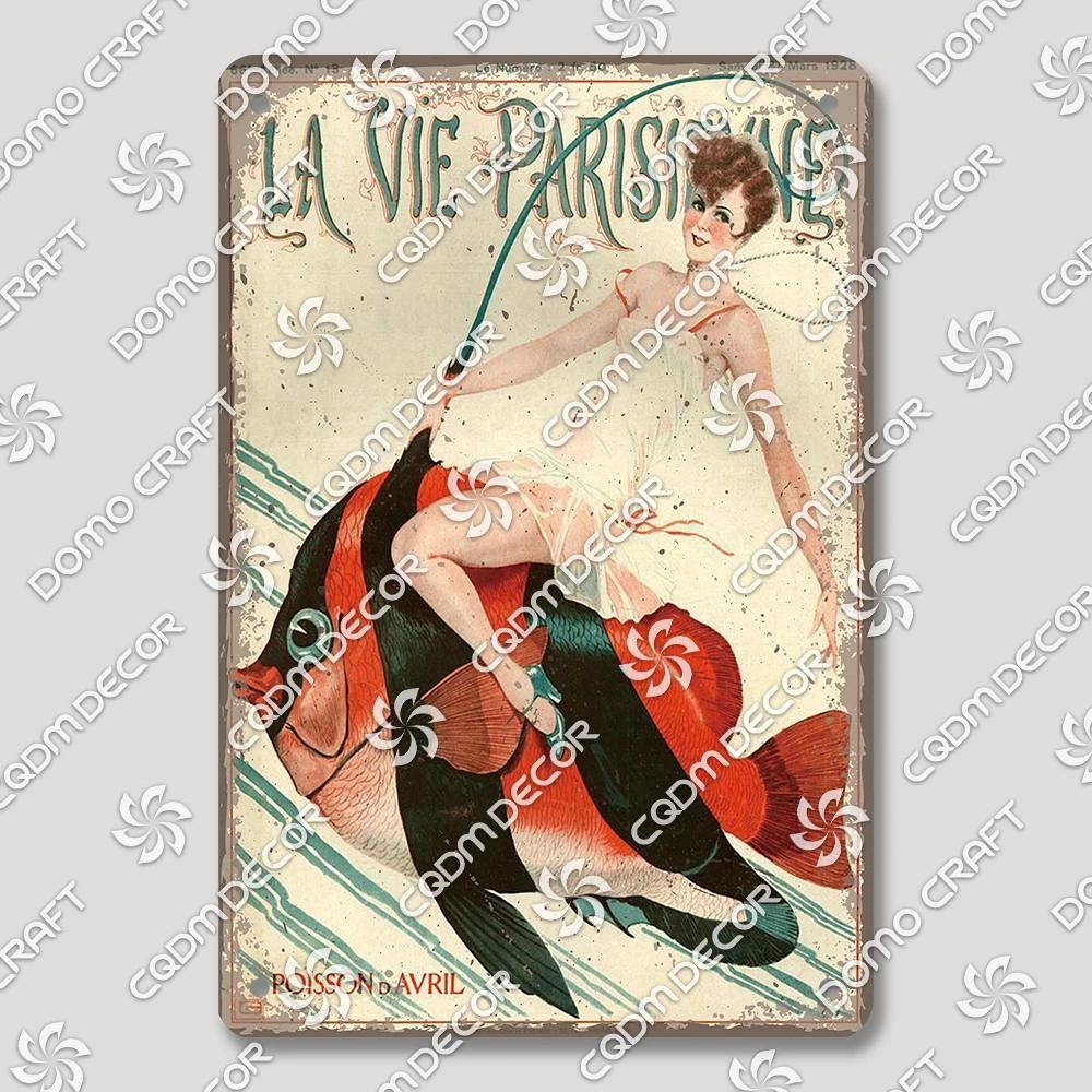 Vintage Znak Metalowy Blaszany Dziewczyny Wędkujące Retro Kobieta z Psami Dekoracja Ścienna dla Klubu Wędkarskiego Dom Wiejski