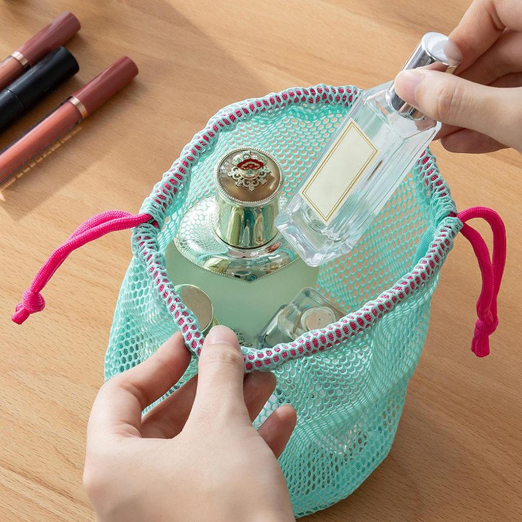 Mesh Lazy Toiletry Kits Coin Purse Dopamine Color Cosmetic Storage Bag Drawstring Large Capacity Fashion Travel Bathroom Bag