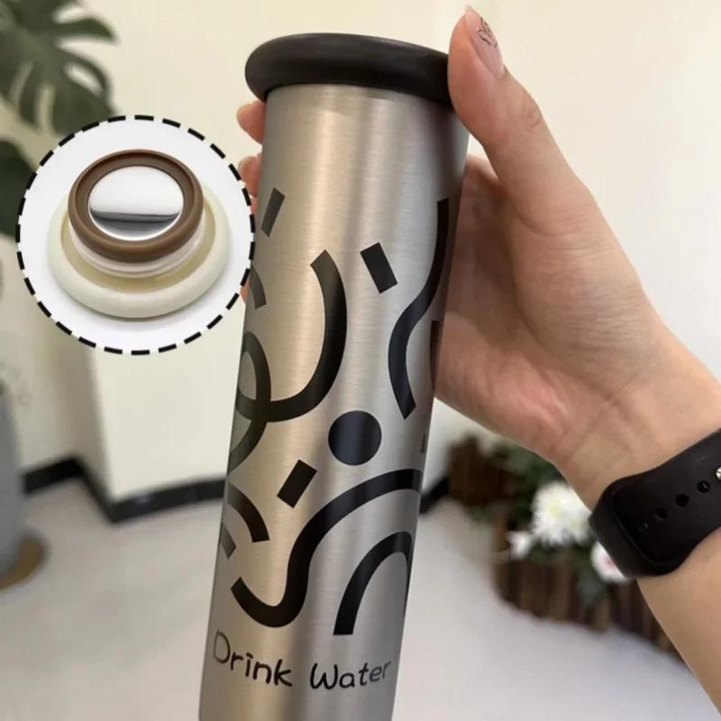 Portable 300ml Coffee Cup Straight Thermos Cup with Lid and Pattern Stainless Steel Thermal Insulation Leak-proof Milk Juice Cup