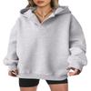 Auutmn Winter Women Solid Color Oversized V Neck Hoodie Long Sleeve Casual Pullover Sweatshirt Daily Street Outerwear Tops