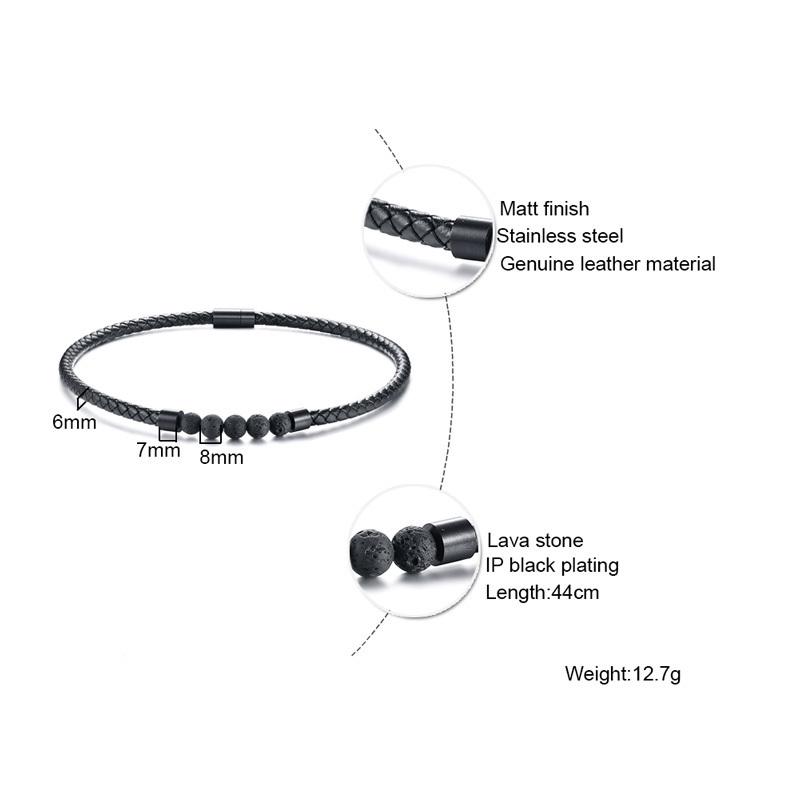 Choker Necklace Men's, Lava Rock Braided Leather Necklaces, Men Boho Hippie Jewelry ,Oil Diffuser Surf Necklaces in Black