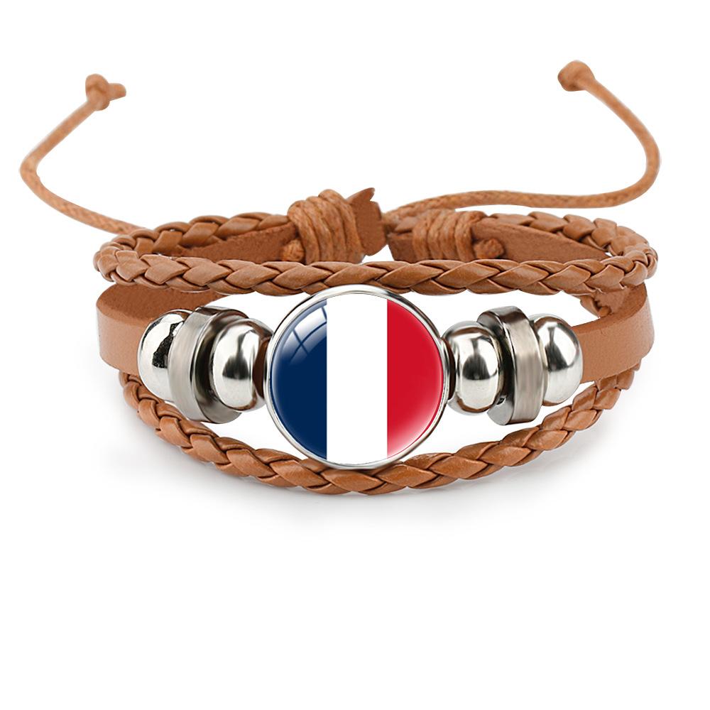 World Cup Leather Bracelet National Flag Soccer Match Souvenir  Adjustable Cowhide Woven Bracelet for Men Women,Sports  Fan Accessories