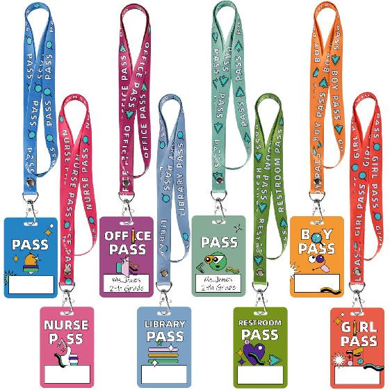 8 Pcs Writeable Hall Passes for Classrooms, Unbreakable PVC Hall Lanyards Passes for Hall Bathroom Library Office Boy Girl and Nurse Ideal for Abstract