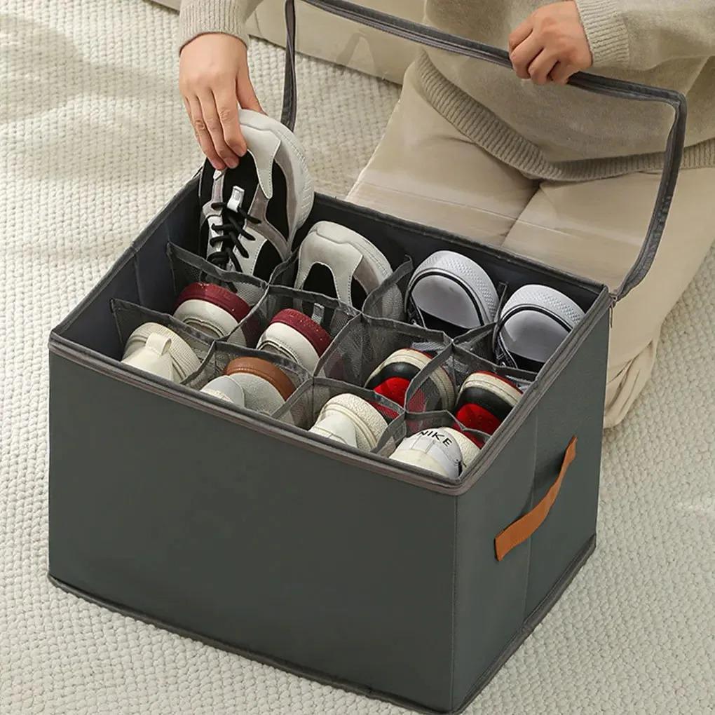 1Pcs Fabric Shoe Organizer Foldable Shoe Storage Bin with Clear Lid Shoe Storage Box Adjustable Dividers for Sneakers Loafers