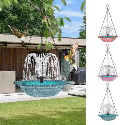 Bird Bath with Water Fountain Pump Solar Powered Hangable Bird Feeder Garden Decorations for Nature Lovers Deck Backyard
