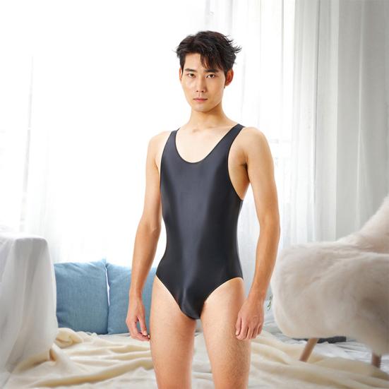 Herren Overall Sexy Skinny Ärmellos Seidig Hohe Elastizität Nachtwäsche Einfarbige Herren Bodysuit Glatte Unterwäsche Tägliche Kleidung