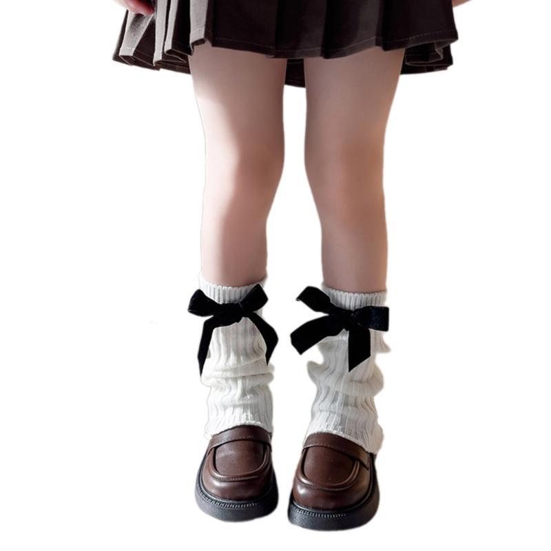 

Модные вязаные гетры для маленьких девочек, носки-гольфы для платья, зимние носки с бантиками для малышей, теплые леггинсы с утолщением S белый