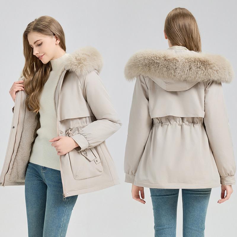 Winter New Hooded Cotton-padded Clothes Versatile Simple Removable Fur Collar Jacket