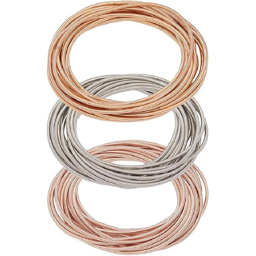 SUNNYCLUE 1 Box 45 Loops Guitar String Bracelets Screw Openable Memory Wire Thin String 2-1/4 inch Stackable Guitar String Bracelets Rose Gold Steel Metal Color x45