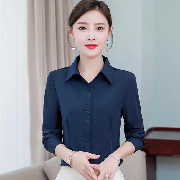 Women's long-sleeved white shirt autumn clothing Korean version of professional clothing formal work clothes large size anti-light temperament