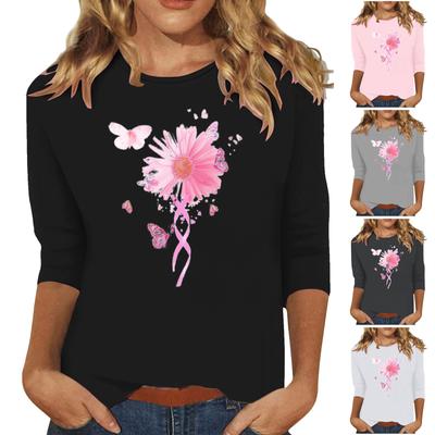 Modisches und lässiges T-Shirt mit Rundhalsausschnitt und sieben Viertelärmeln für Damen