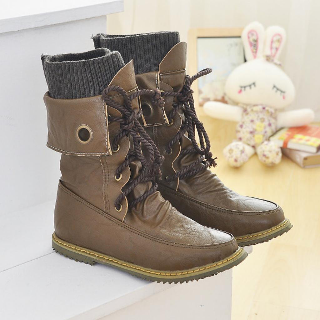Spring and Autumn Fashion Flat Bottom Medium Boots Martin Boots Student Strap Women's Boots