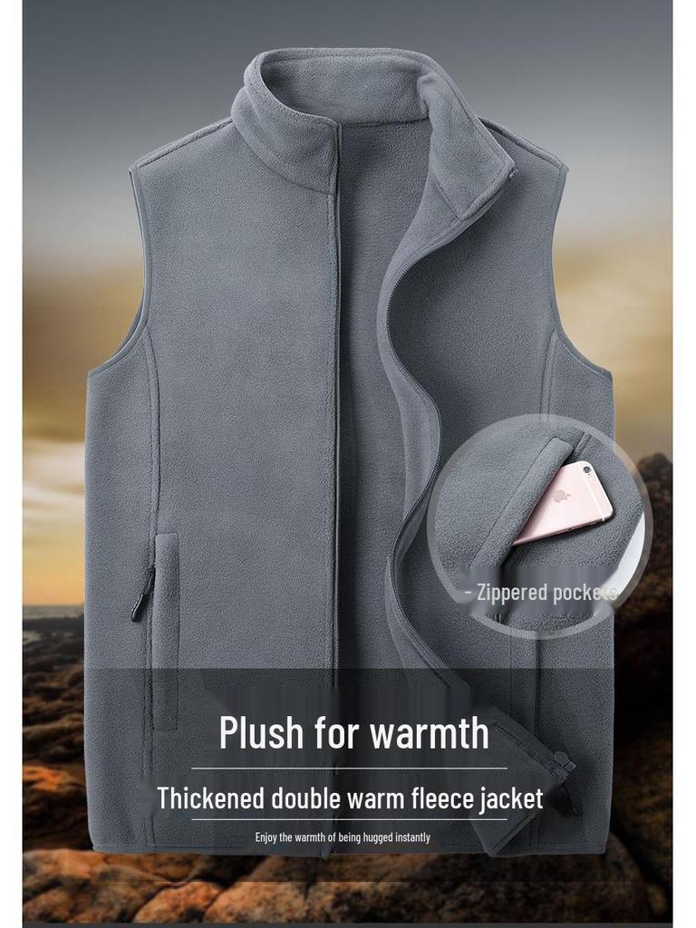 Men's Plus Size Fleece Vest - Sleeveless Outdoor Jacket for Spring & Autumn