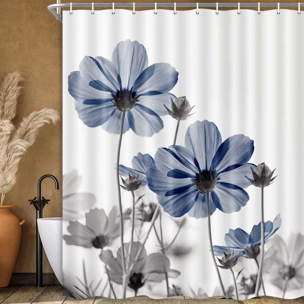 Floral Daisy Shower Curtain For Bathroom Bathtub Waterproof Plant Aesthetic Bathroom Curtain With Hooks Botanical Bath Curtain