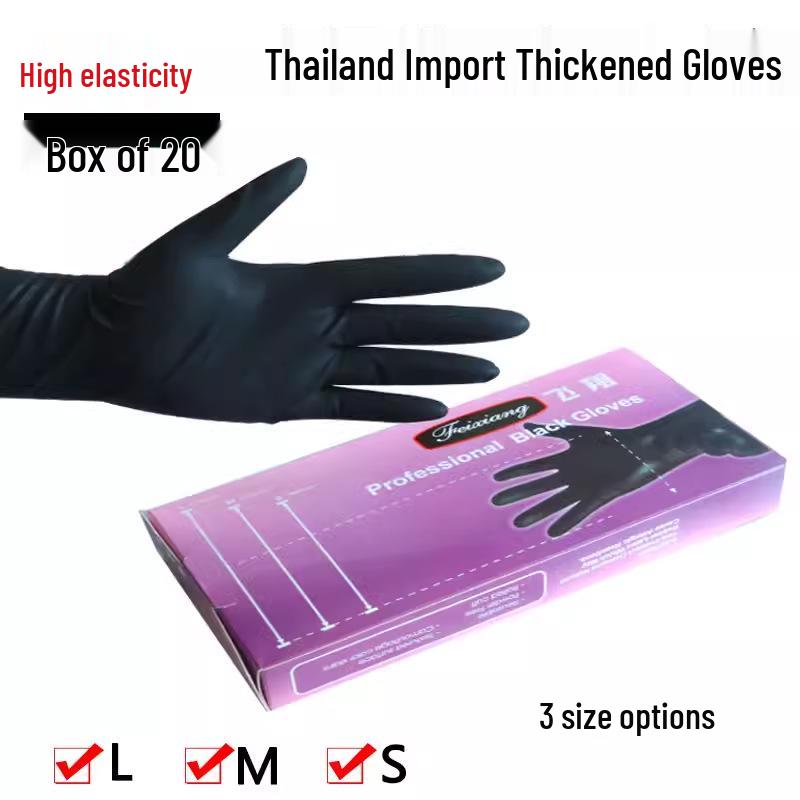 

Thai Imported Thick Latex Hairdressing Gloves - Black, High Elasticity, Durable for Perming, Dyeing, Hair Washing, and Eyebrow Tattoos Boxed Gloves L