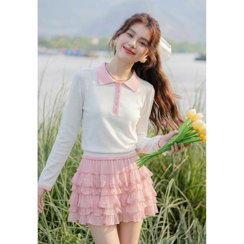 ITISF4 Polo Collar Slim-Fit Knit Top One Size