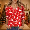 Women's Casual V-Neck Christmas Print Tunic -Quarter Sleeve Holiday Blouse