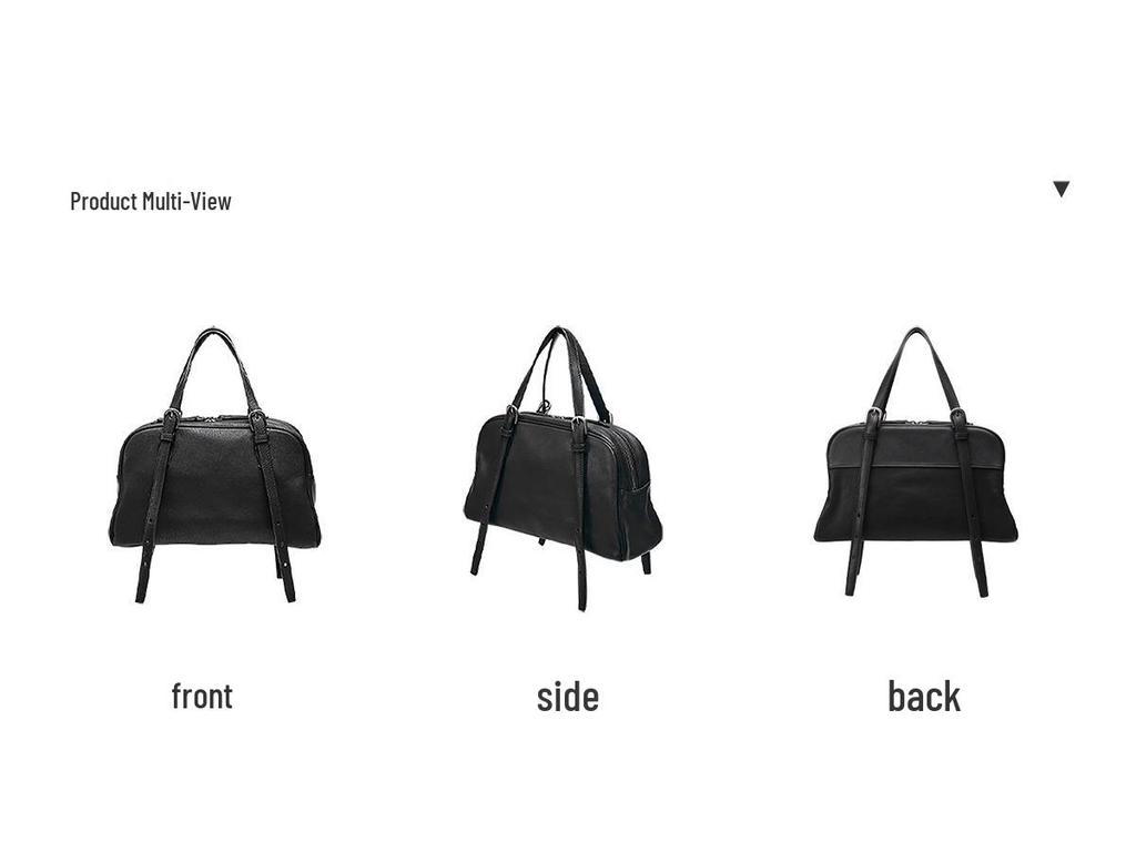 Bolsa de Bowling Casual Retrô Qiu Zhen Youyou Feminina – Bolsa de Mão e Bolsa de Ombro de Couro de Cordeiro Genuíno de Grande Capacidade
