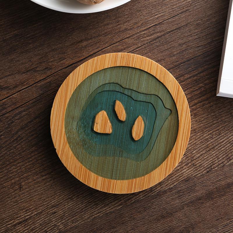Creative Epoxy Resin Transparent Bamboo Round Tea Coaster Cup Holder Potholder Kung Fu Tea Set Tea Ceremony Accessories Supplies