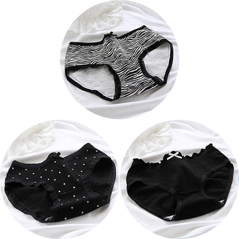 3Pcs/set Women Sexy Cotton Panties Underwear Seamless Soft Briefs Skin-Friendly Female Lingerie Mid-waist Black Underpants