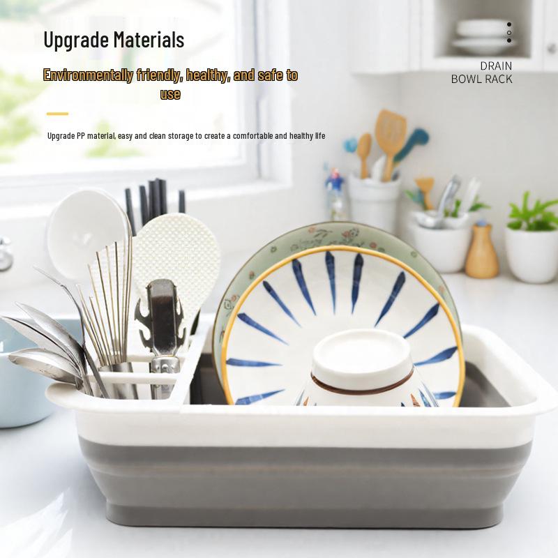 Foldable Kitchen Dish Drying Rack, Telescopic Draining Basket for Bowls, Chopsticks, and Tableware