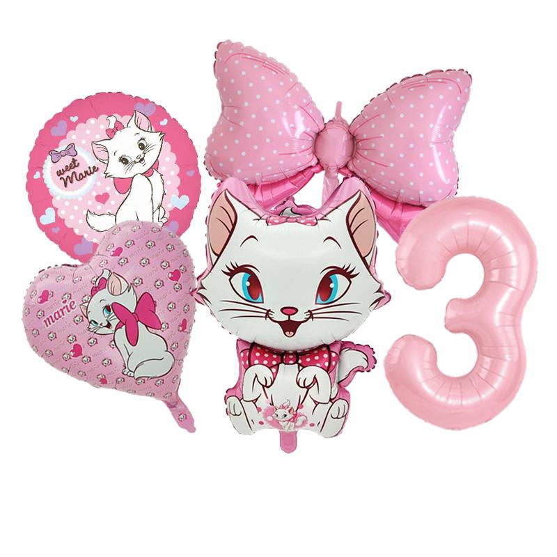 5pcs Marie Cat Bow Balloons Pink Girls Birthday Party Balloons Decoration Cartoon Marie Cat Animal Pet Balloon Baby Shower Decor