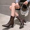 High Heels Ankle Boots For Women Fashion Solid Color Stitching Comfortable Thick Heel Square Toe Sleeve Short-Tube Chelsea Boots