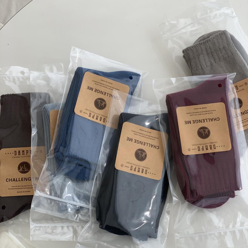 Men'S Season Double-Needle Thick Thread Socks Thickened Warm Stockings Solid Color Casual Business Style Socks