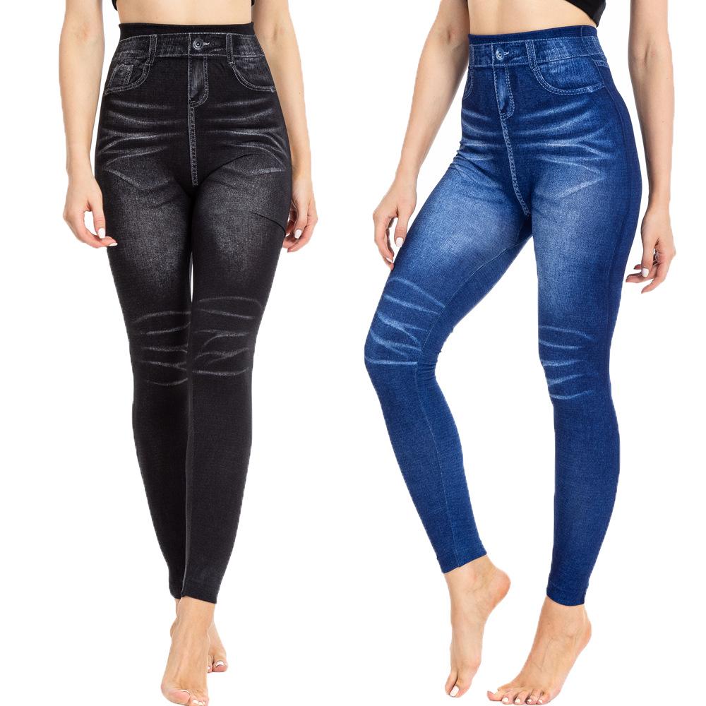 Women's Stylish Printed Faux Denim Leggings - Butt-lifting Super Stretch Plus Size Base Layer Pants