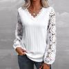 Loose Long Sleeve V Neck Lace Patchwork T Shirt Top Women Casual Tee