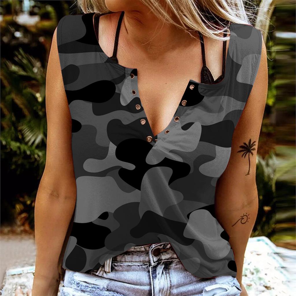 Sleeveless Tank Top Loose Casual Summer Fashion Sexy V Neck T-Shirt Tops Sleeveless Top Tank Top Abstract Print Sunflower Print