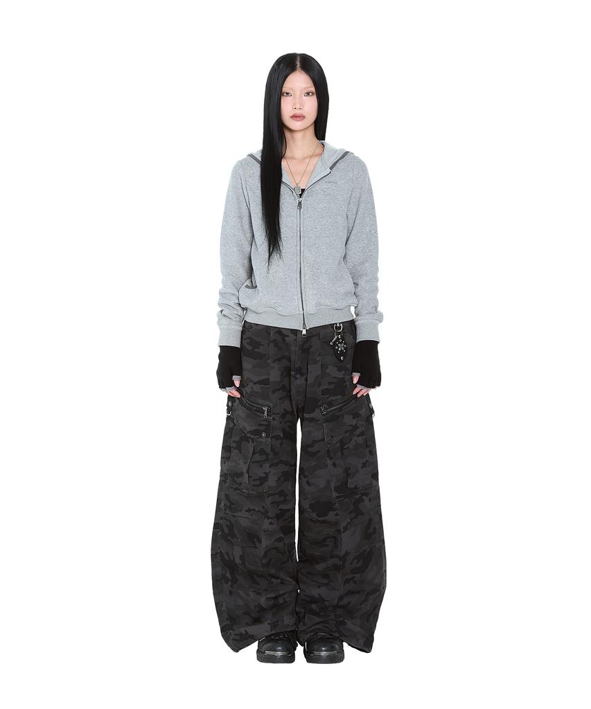 Aakam Incision Terry Zip-Up Hoodie (Gray)