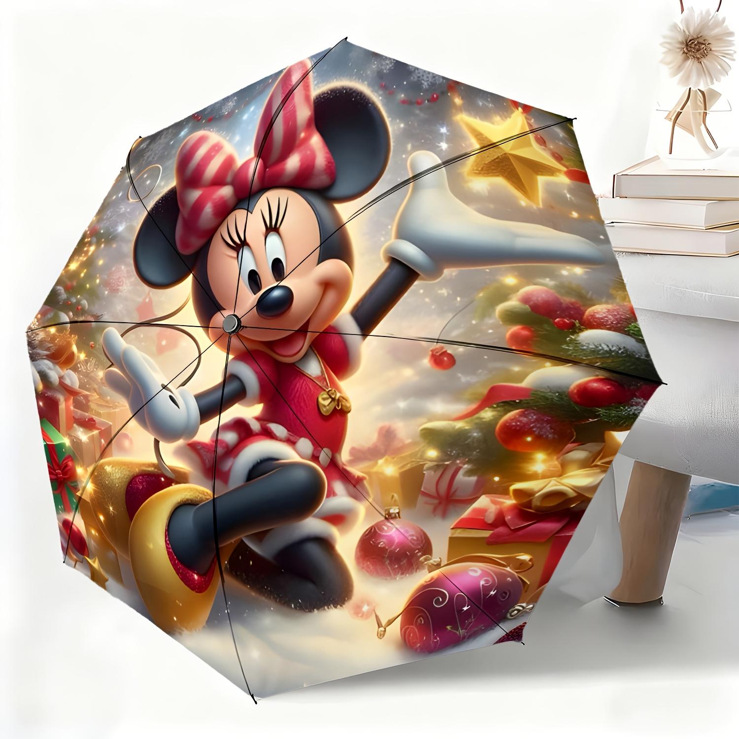 

1pc Disney Minnie Christmas Theme Automatic Umbrella, All-weather Dual-purpose Umbrella Suitable for All Occasions, Portable F (as the picture,Iron&8K)