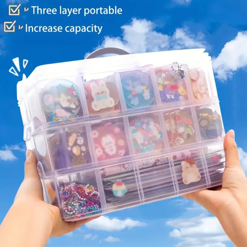 1pc Refrigerator Storage Bins, 3-Tier 18-grid Plastic Transparent Storage Box With Lid And Handle,