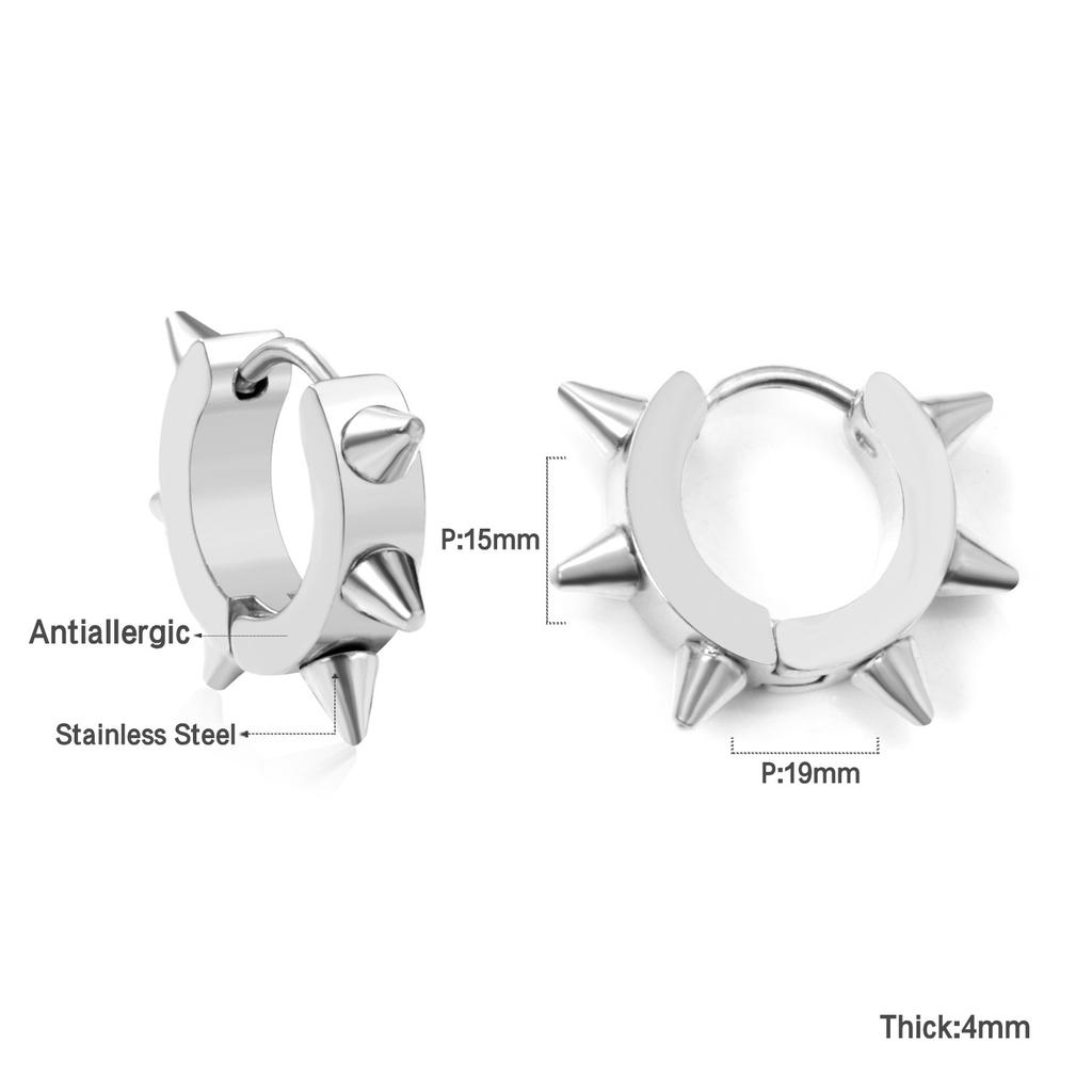 Fashion Punk Black Spike Rivet Huggies Hoop Earrings For Men Women Unisex Stainless Steel Rock Circle Round Hip Hop Piercing