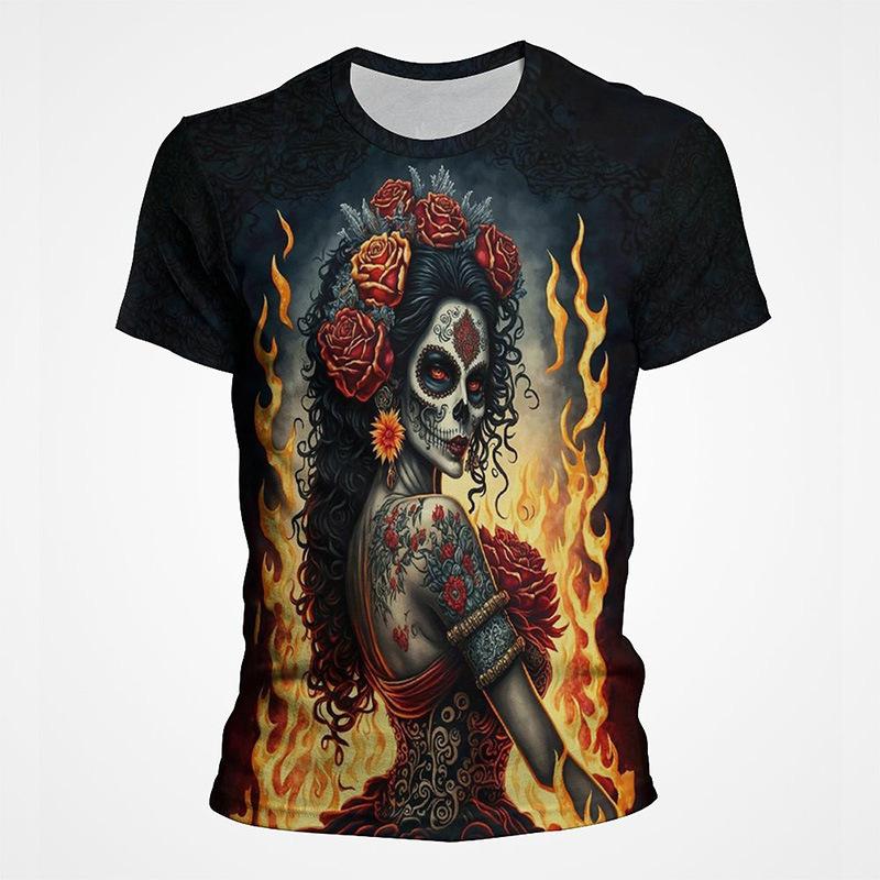 Mexikanischer Totenkopf Tag der Toten 3D-gedrucktes Kurzarm-Herren-T-Shirt