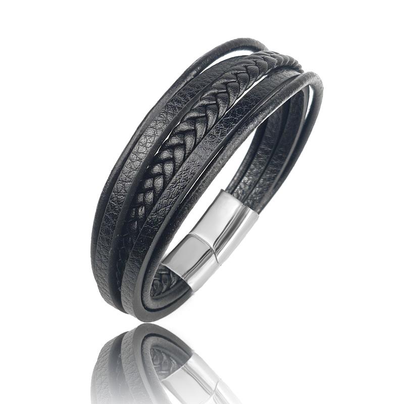 

MingAo New Titanium Steel Blue Punk Braided Leather Bracelet For Men Black Magnet Clasp Bangle The Best Gift for Vintage Jewelry 20.5cm