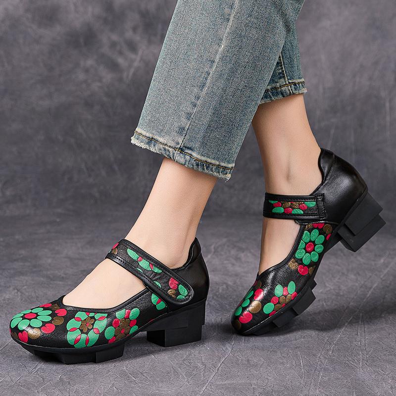 Fashion GKTINOO 2025 Spring New Chinese Style Thick Heels Shoes Genuine Leather Pumps Retro Embossed Women's Platform Shoes
