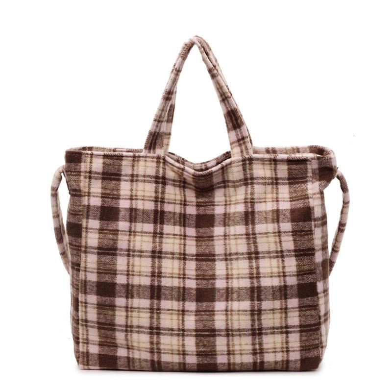 Women's Vintage Plaid Shoulder Bag Large Capacity Commuting Lightweight Tote Bag