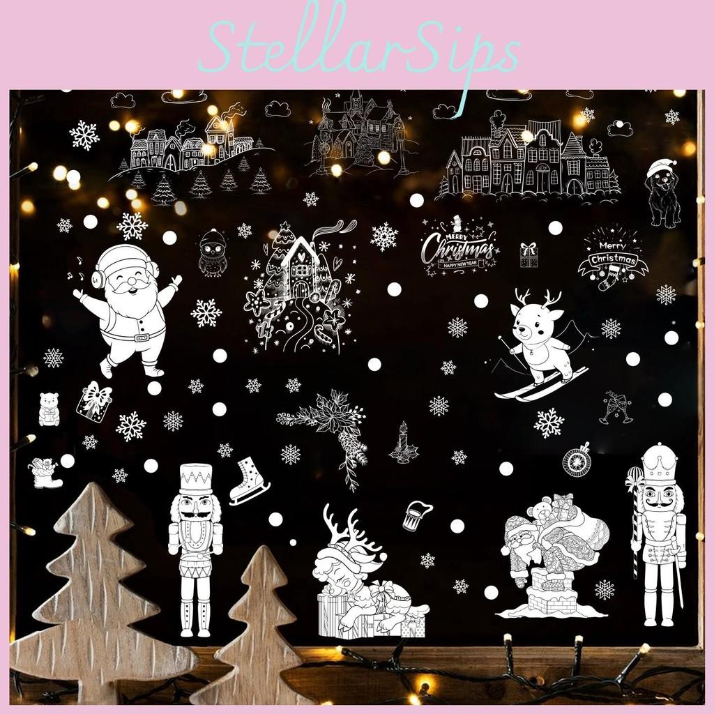 Holiday Window Pvc Sticker With Snowflakes Santa Snowmen For Christmas Decor