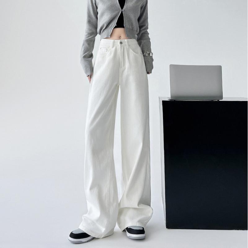 High Waist Wide Leg Denim Pants Women's Spring 2025 New Style Slimming Drapey Loose Floor-Length Narrow Straight Cut Trousers
