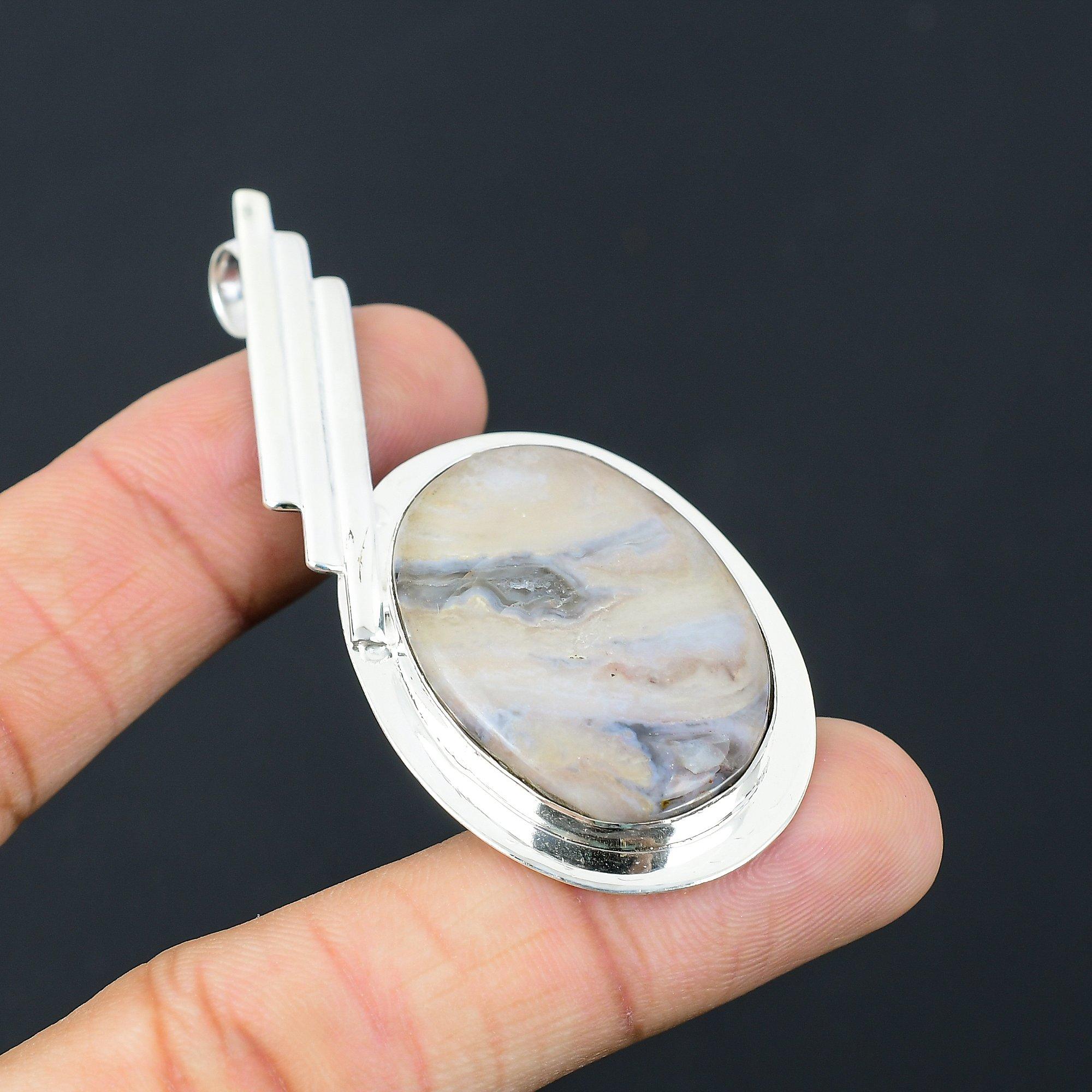 Sisters Day Sale Oval Natural Porcelain Jasper 925 Silver Engagement New Pendant