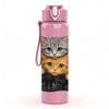 1PC Two Stacked Fluffy Cats 750ml Color Plastic Sports Water Bottle Leakproof Flip Straw Lid For Sports Office Home Use