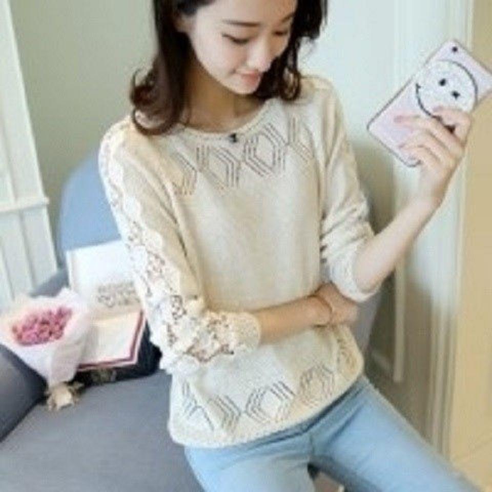 Autumn and Winter Clothing Round Neck Lace Crochet Long Sleeved Hollow Knit Sweater Women's Sweater Loose Fit